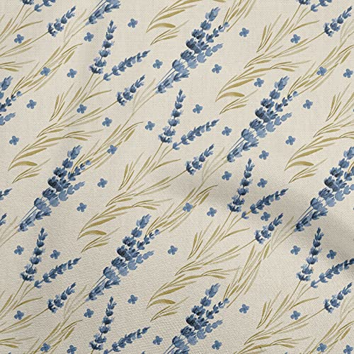 oneOone Cotton Poplin Medium Blue Fabric Watercolor Floral Fabric for Sewing Printed Craft Fabric By The Yard 42 Inch Wide