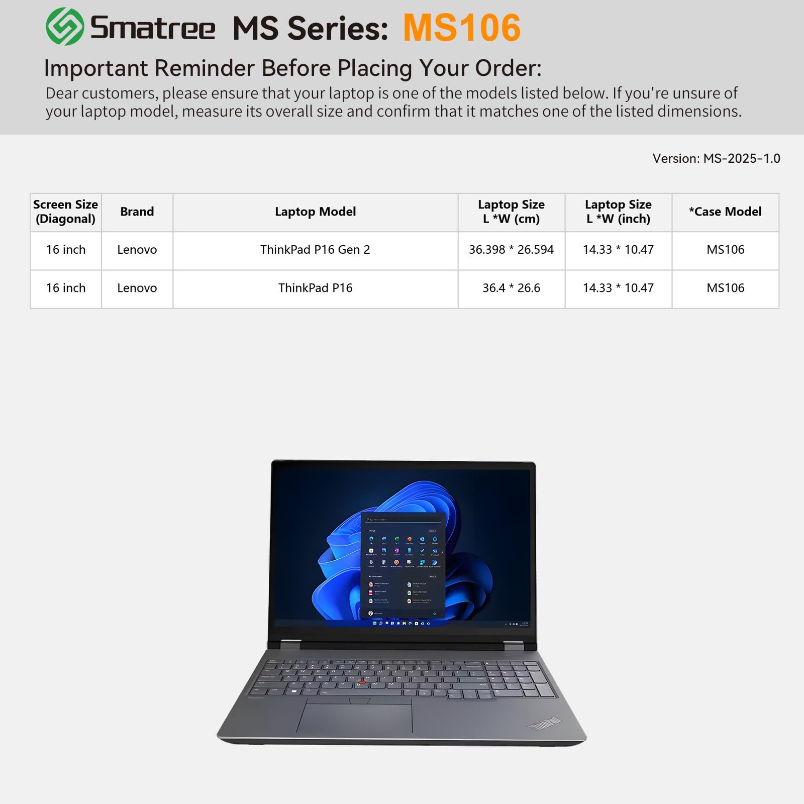 Smatree Funda rígida de EVA para portátil MS106 Funda con Soporte Compatible para 16 Pulgadas Lenovo ThinkPad P16 Gen 2/P16 Mobile Workstation