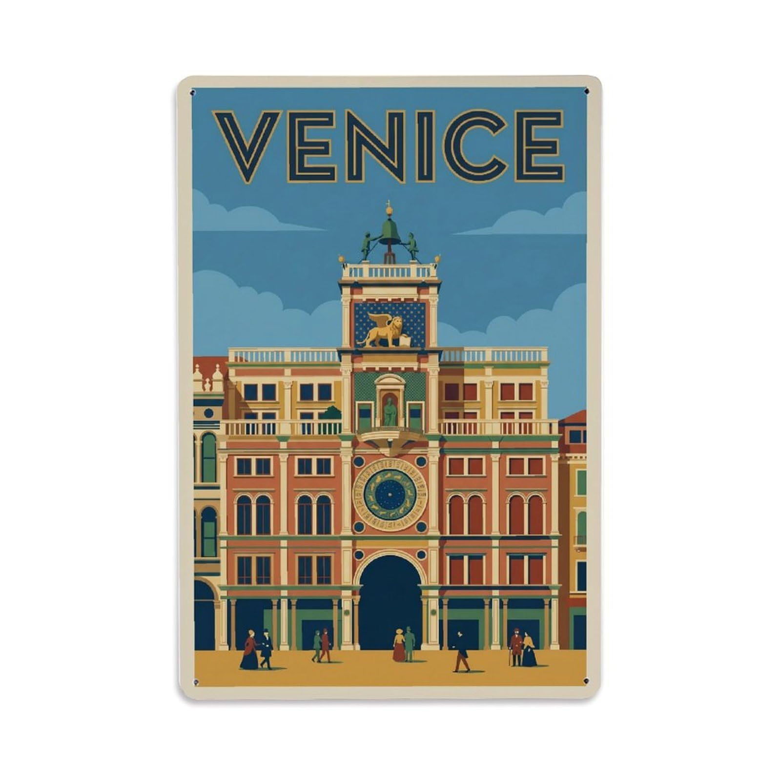 Vintage Travel Clocktower Italy Historic Metal Tin Sign Plaque Wall Decor for Cafe, Club Bar, Office, Home Garden Metal Poster 8x12Inch