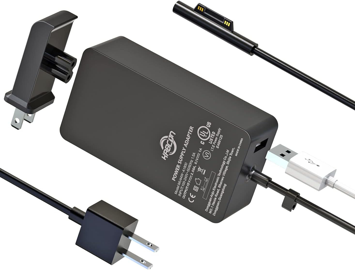 [UL Listed] KABCON Surface Pro Surface Laptop Charger,44W 15V Power Supply Adapter Compatible with Microsoft Surface Pro 3 4 5 6 7 8 Pro X,Surface Laptop 1/2/3/4,Laptop Go,Surface Go & Travel Case