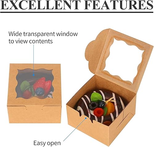 Miniatura 3 de KPOSIYA 120 cajas de panadería marrones con ventana, cajas individuales para cupcakes de 4 x 4 x 2.5 pulgadas, cajas de galletas de papel kraft
