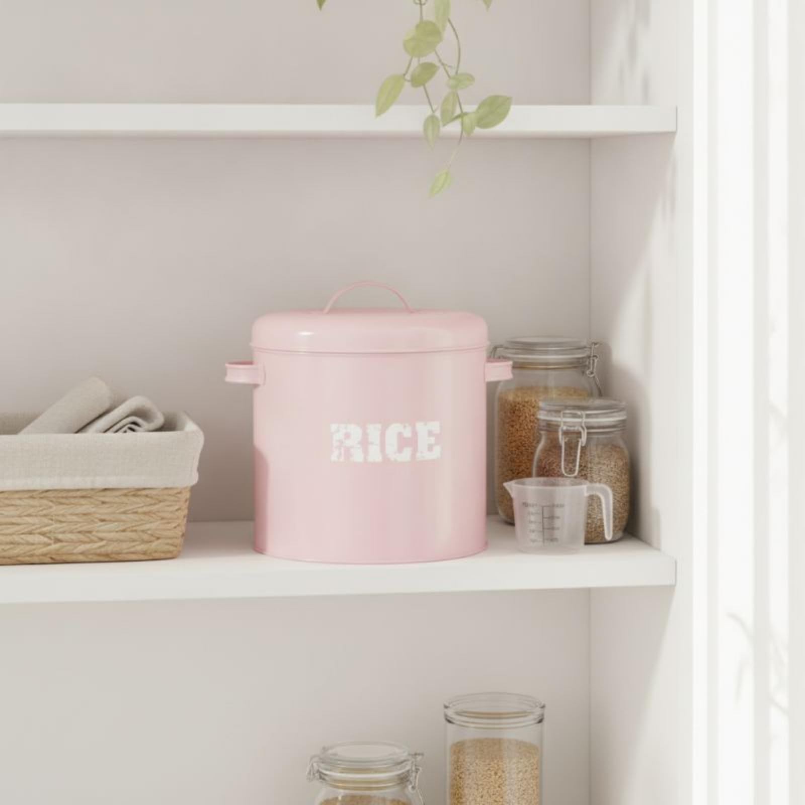behälter mit Messbecher praktisch box mit Messbecher tragbar eimer Deckel für Familien, Hobbyköche, Küche, Speisekammer, Arbeitsplatte