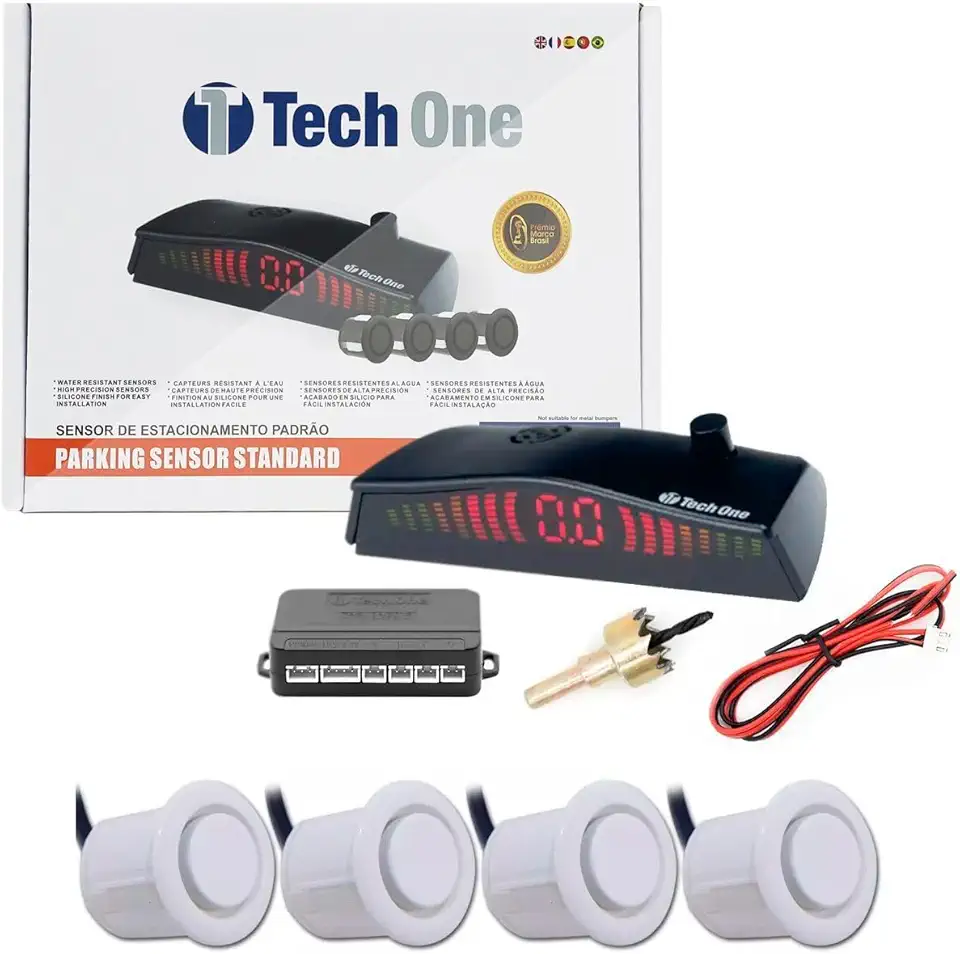 Sensor Estacionamento 4 Pontos Branco Display Led Sinal Sonoro