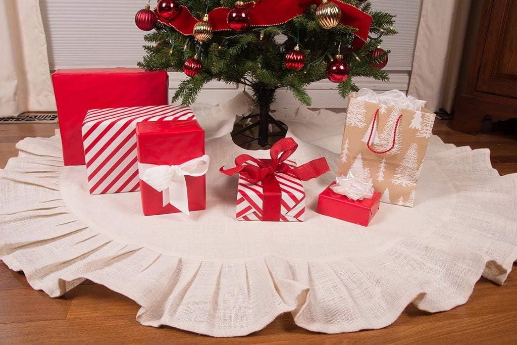 60" Cream Christmas Tree Skirt with Ruffled Edge by Primitive Home Decors