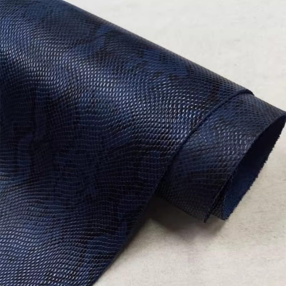Aibote Hojas de piel de vaca auténtica en relieve, material de piel de vaca para manualidades de cuero (patrón de pitón azul, 5 pies cuadrados (forma irregular))