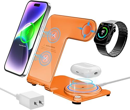 Cargador inalámbrico, estación de carga inalámbrica 3 en 1 de aleación de aluminio para Apple iPhoneiWatchAirpods, iPhone15, 14, 13, 12, 11 (Pro,