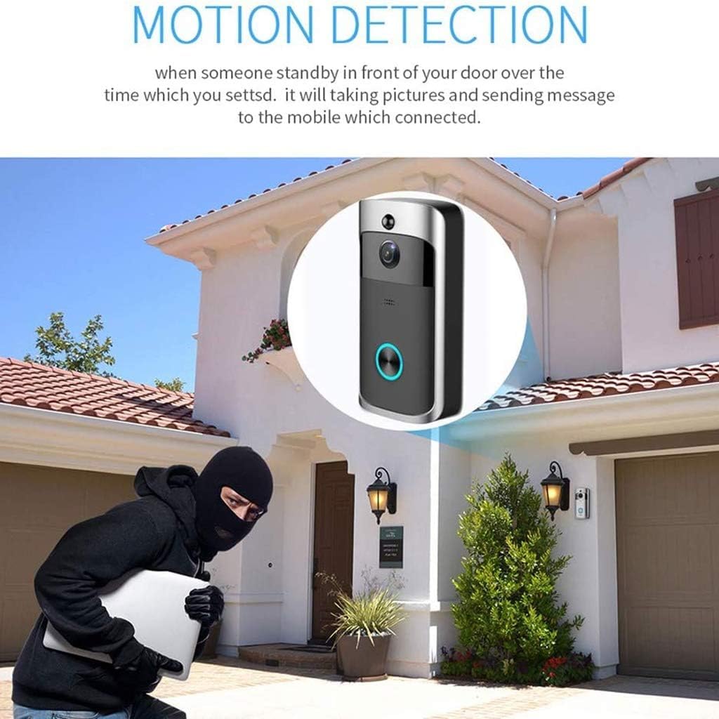 Timbre con vídeo, Timbre Inteligente, cámara de Seguridad WiFi, bidireccional, vídeo con detección de Movimiento PIR, Control de aplicación remota (Color : Nero)