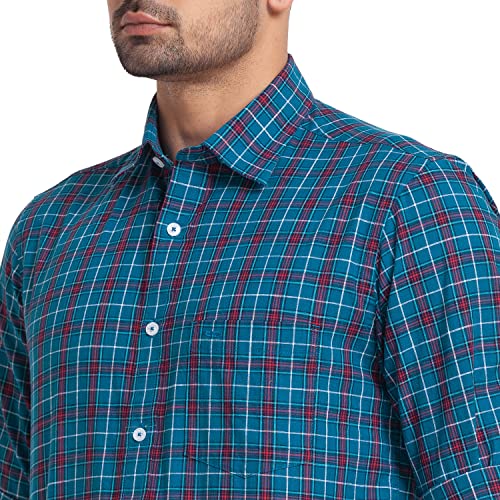 Image of Colorplus Red Checks Tailored Fit Casual Shirts for Men