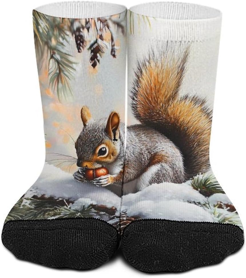 Squirrel Cute Animal Knee High Socks Athletic Long Stockings Sport Casual Crew Tube Sock Boot 30cm