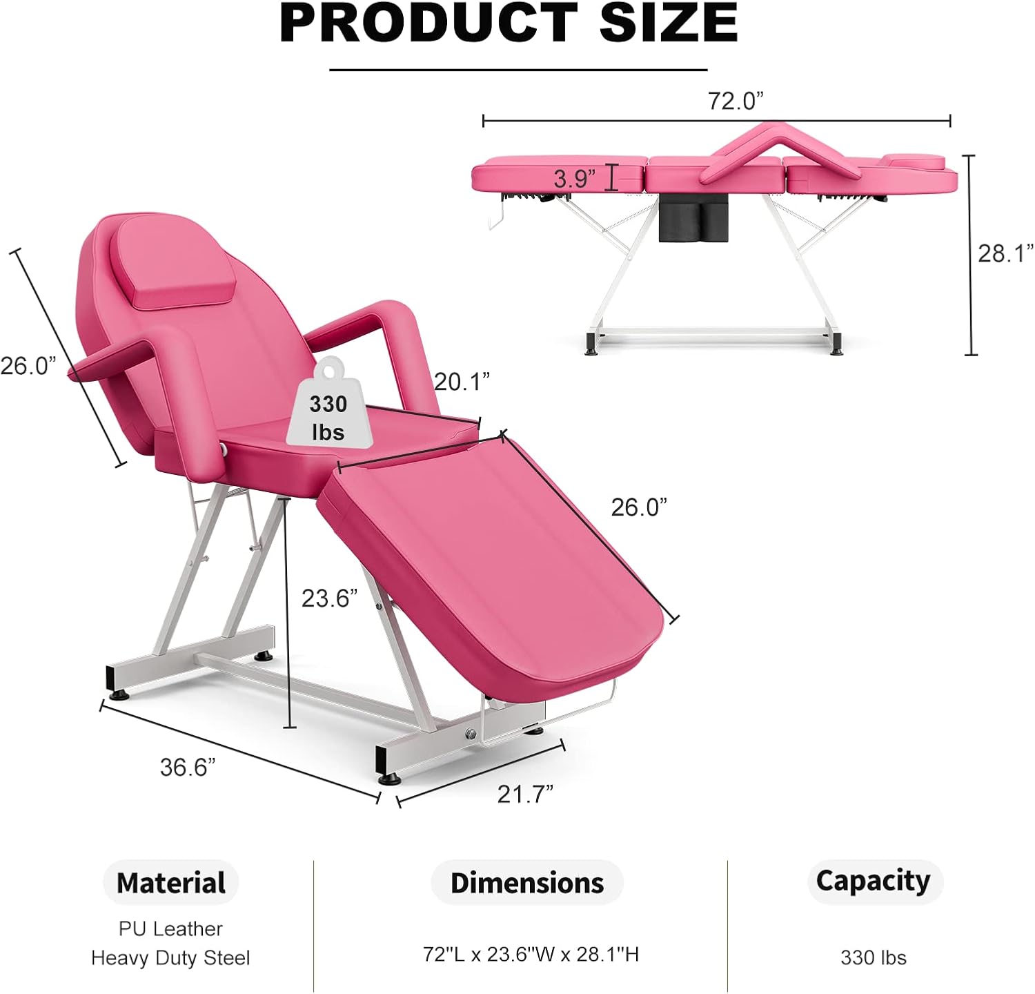 Paddie Professional Tattoo Chair Esthetician Bed Facial Table with Storage Pocket and Towel Hook for Client, Peach Pink : Beauty & Personal Care