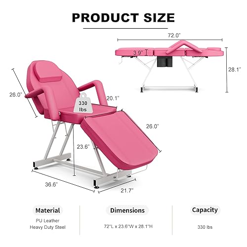 Miniatura 2 de Paddie Cama profesional para tatuajes con bolsillo de almacenamiento, mesa de masaje ajustable con gancho para toalla, silla plegable para clientes