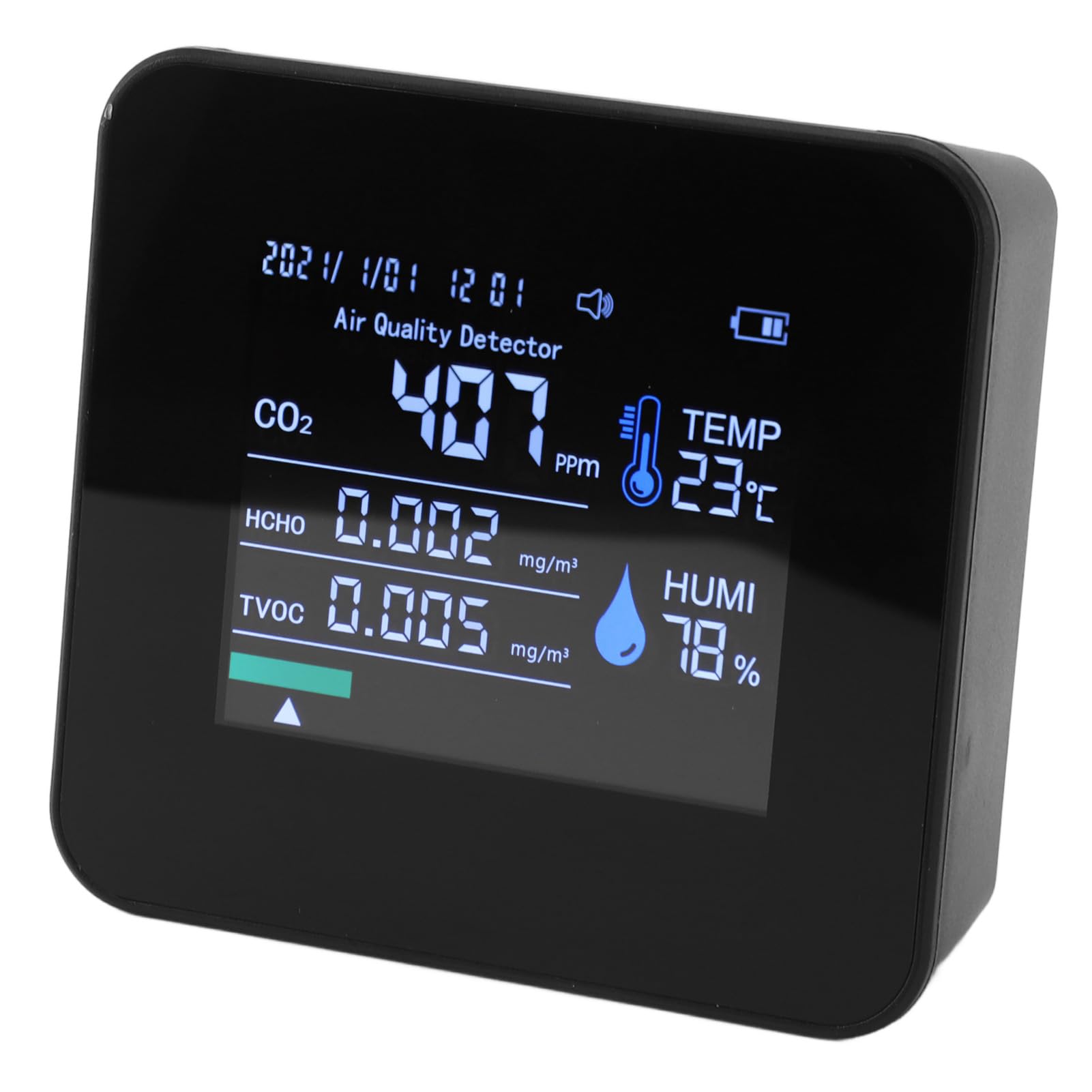 9 in 1 Indoor Air Quality Monitor,PM2.5 PM10 PM1.0 CO2 HCHO TVOC Temperature Humidity Time Display Air Quality Tester,for Home, Office, School & Hotel