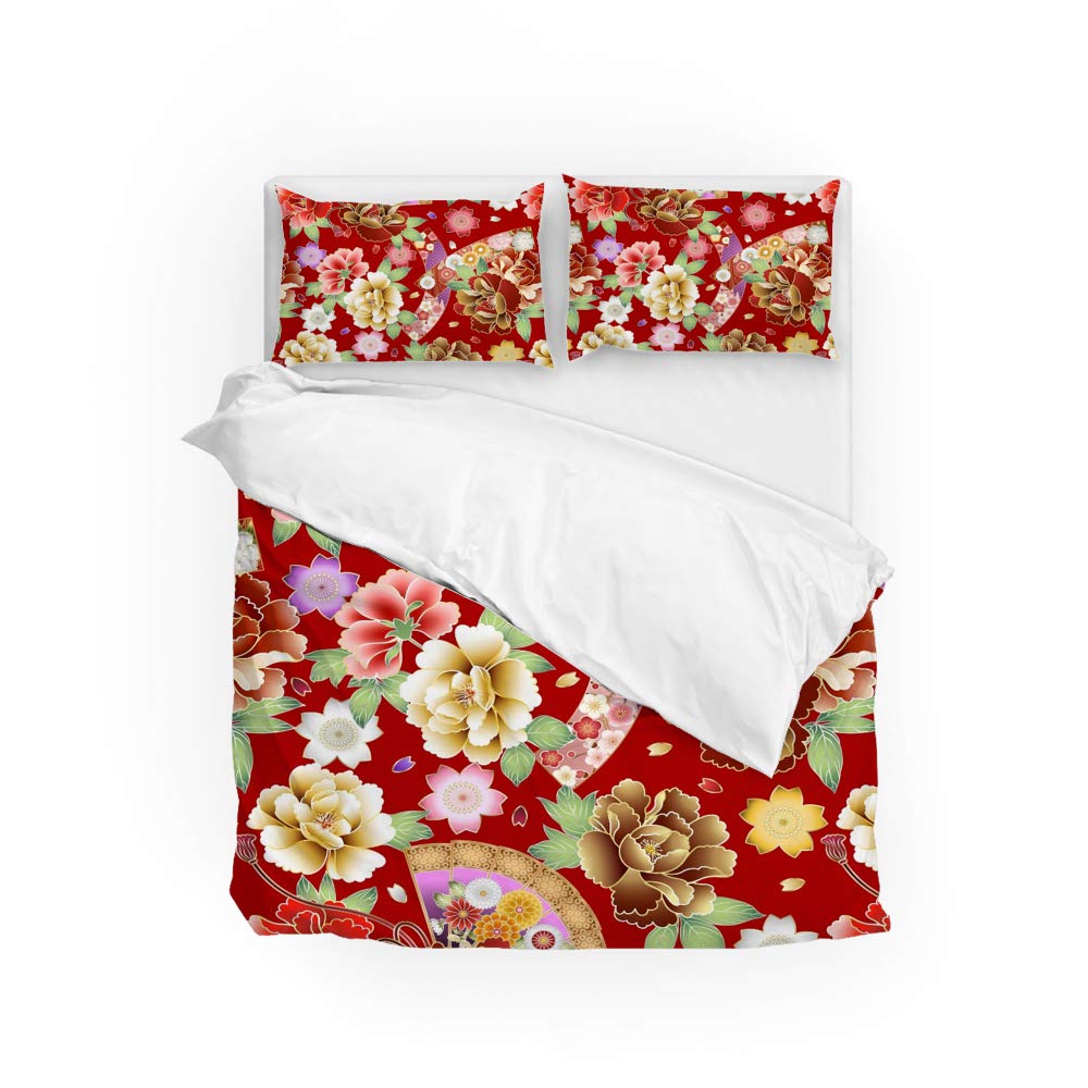 Parure housse de couette ultra douce et durable motif fleur rouge vintage King size