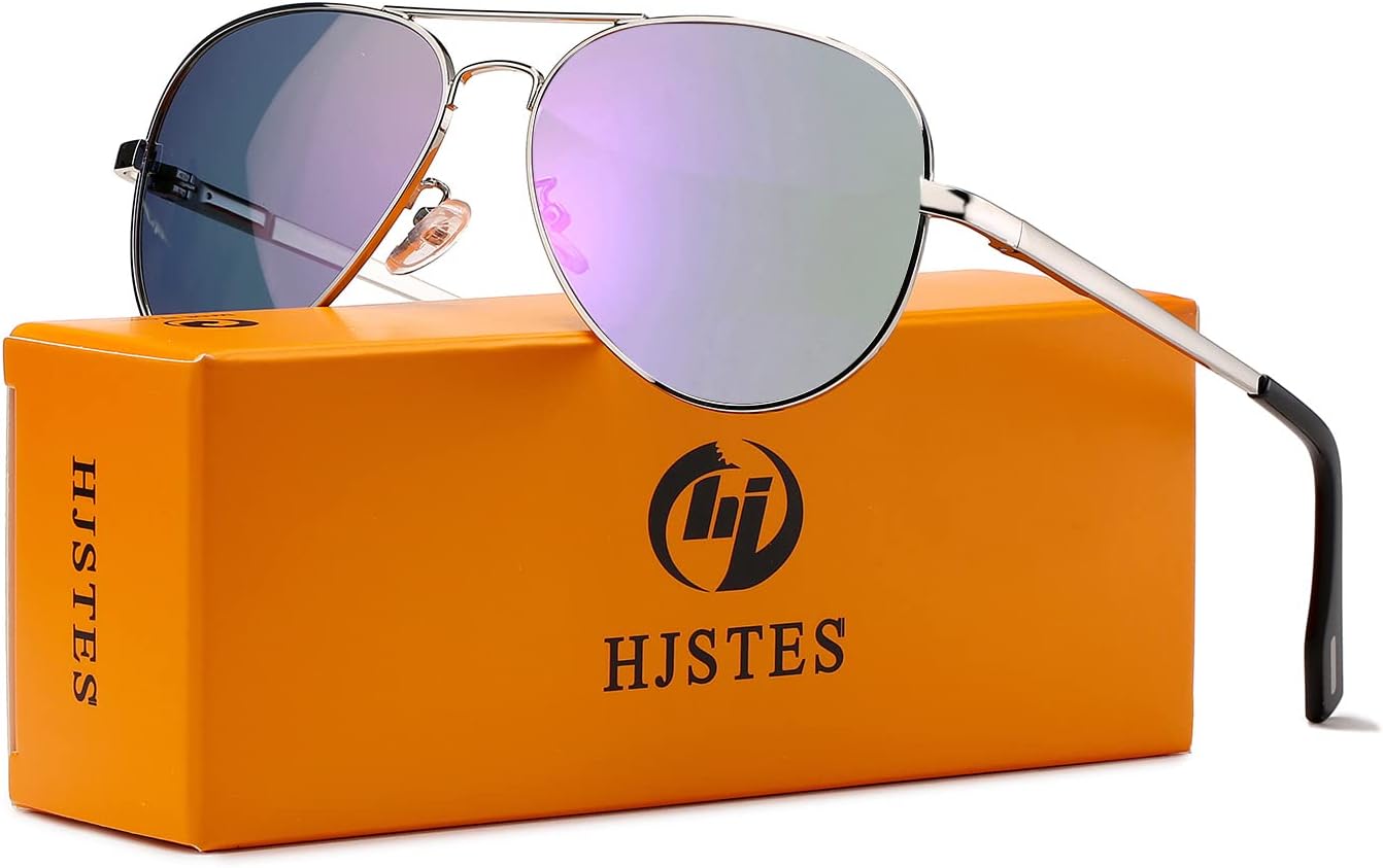 HJSTES Polarized Aviator Sunglasses for Women Men Classic Metal Shades Mirror Lens 100% UV Blocking, 58mm - Image 4