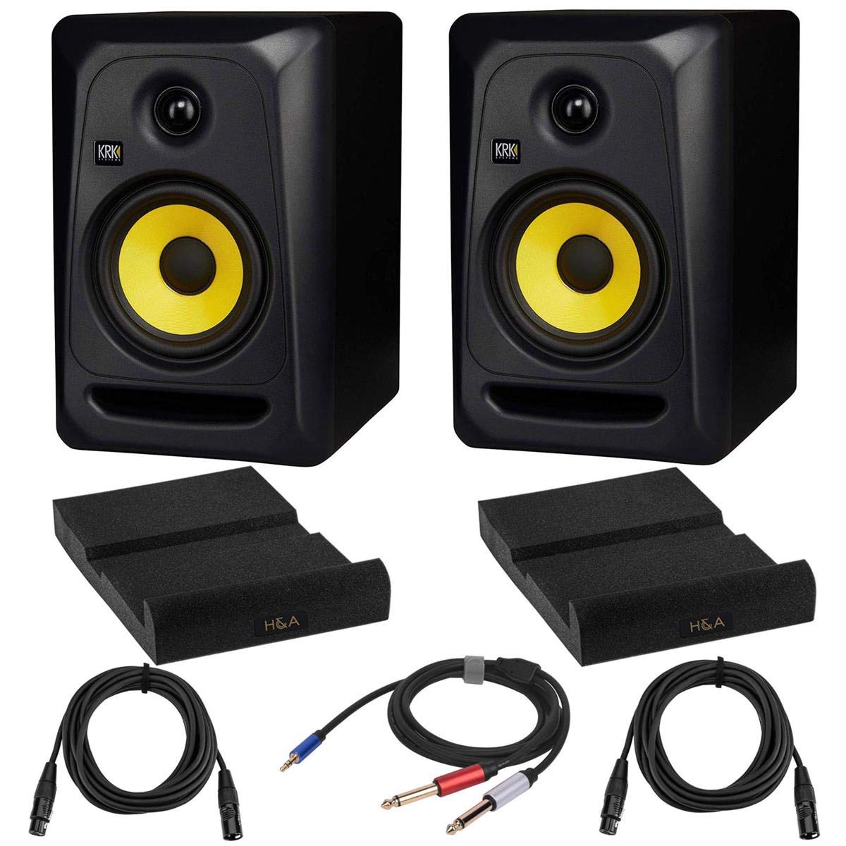 KRK 2 Pack Classic 5 G3 5-Inch Two-Way Studio Monitor Bundle with 2 Pack Isolation Pad, 2 Pack XLR M