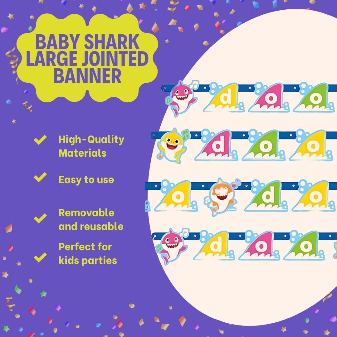 Unique Baby Shark Multicolor Jointed Banner (1 Pc) - Fun & Unique Design for Kids, Eye-Catching Party Decoration for Birthdays