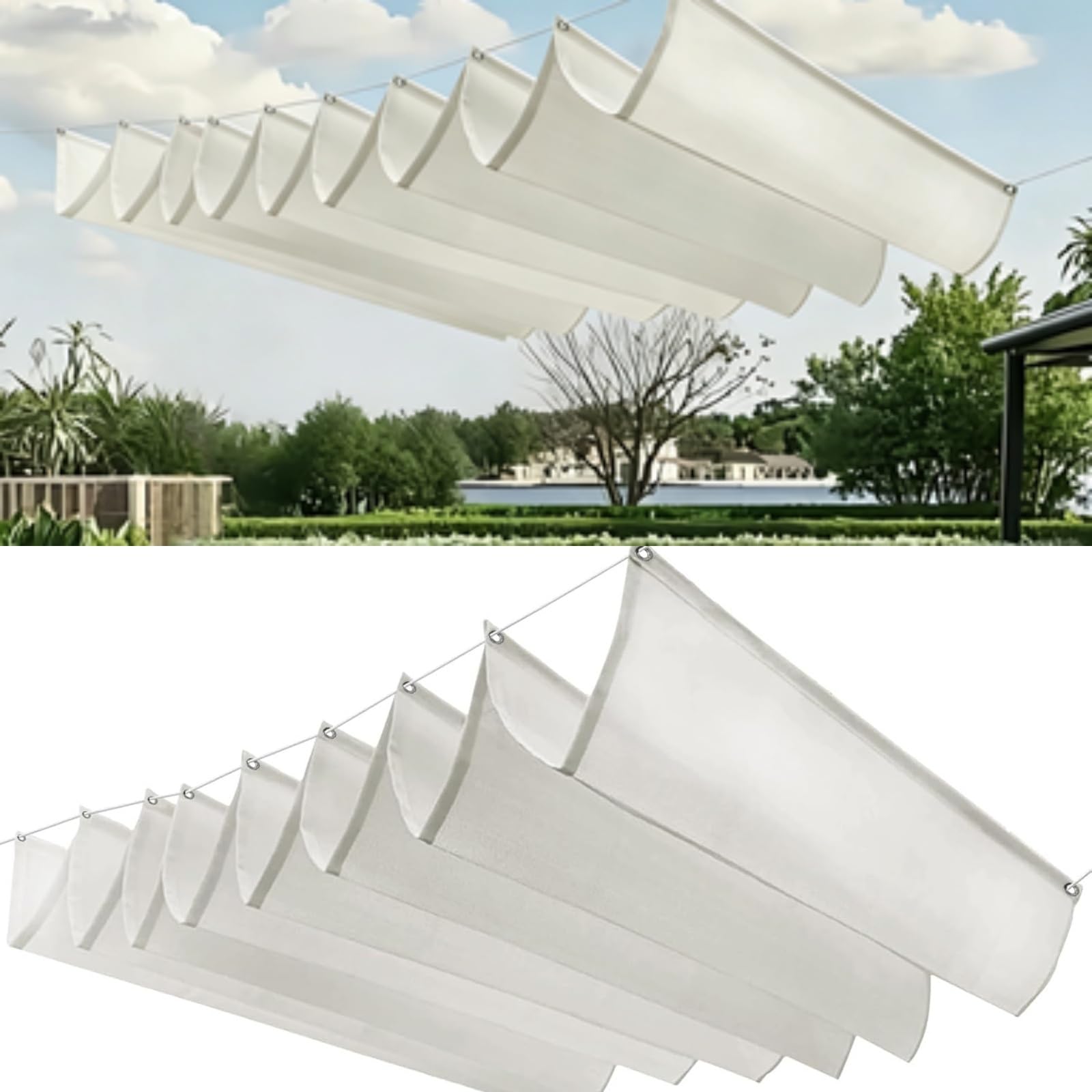 Voile d'ombrage coulissante blanche 90x480 cm sur mesure et robuste