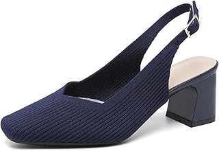 Womens Slingback Heels Square Toe Comfortable Chunky Heels Pumps Sexy Low Block Heel Wedding Dressy Work Office Shoes