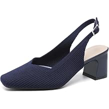 Womens Slingback Heels Square Toe Comfortable Chunky Heels Pumps Sexy Low Block Heel Wedding Dressy Work Office Shoes