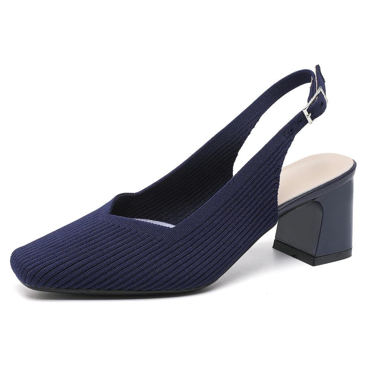 AHZEHRSE Womens Slingback Heels Square Toe Comfortable Chunky Heels Pumps Sexy Low Block Heel Wedding Dressy Work Office Shoes