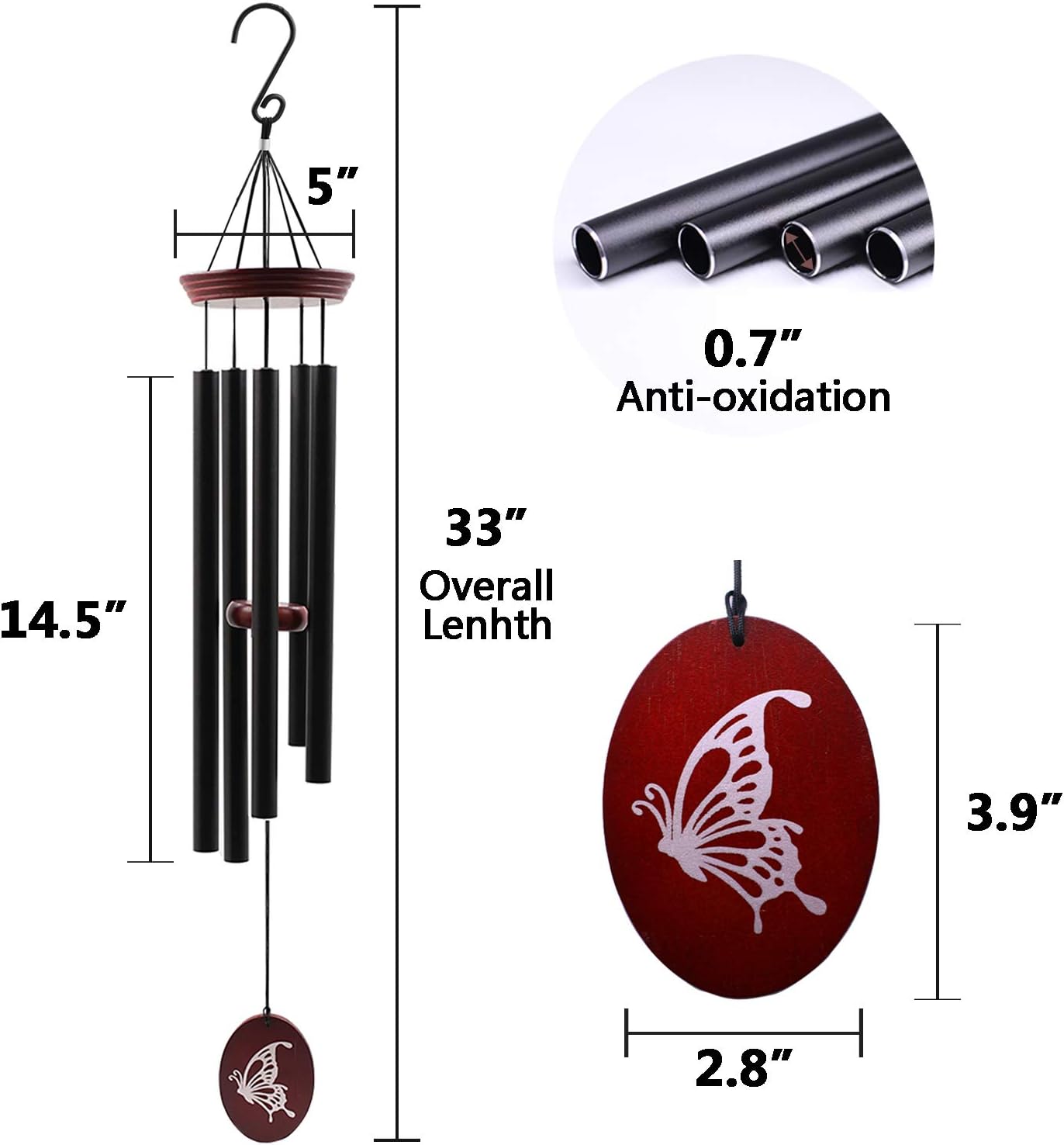 Butterfly Wind Chimes for Outside, 33" Outdoor Wind Chimes image 3