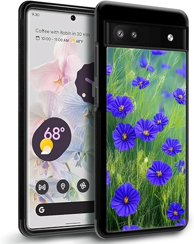 Miniatura 2 de CARLOCA Funda compatible con Google Pixel 6A, patrón de hierba de flores azules, ultra protección, a prueba de golpes, silicona suave, TPU