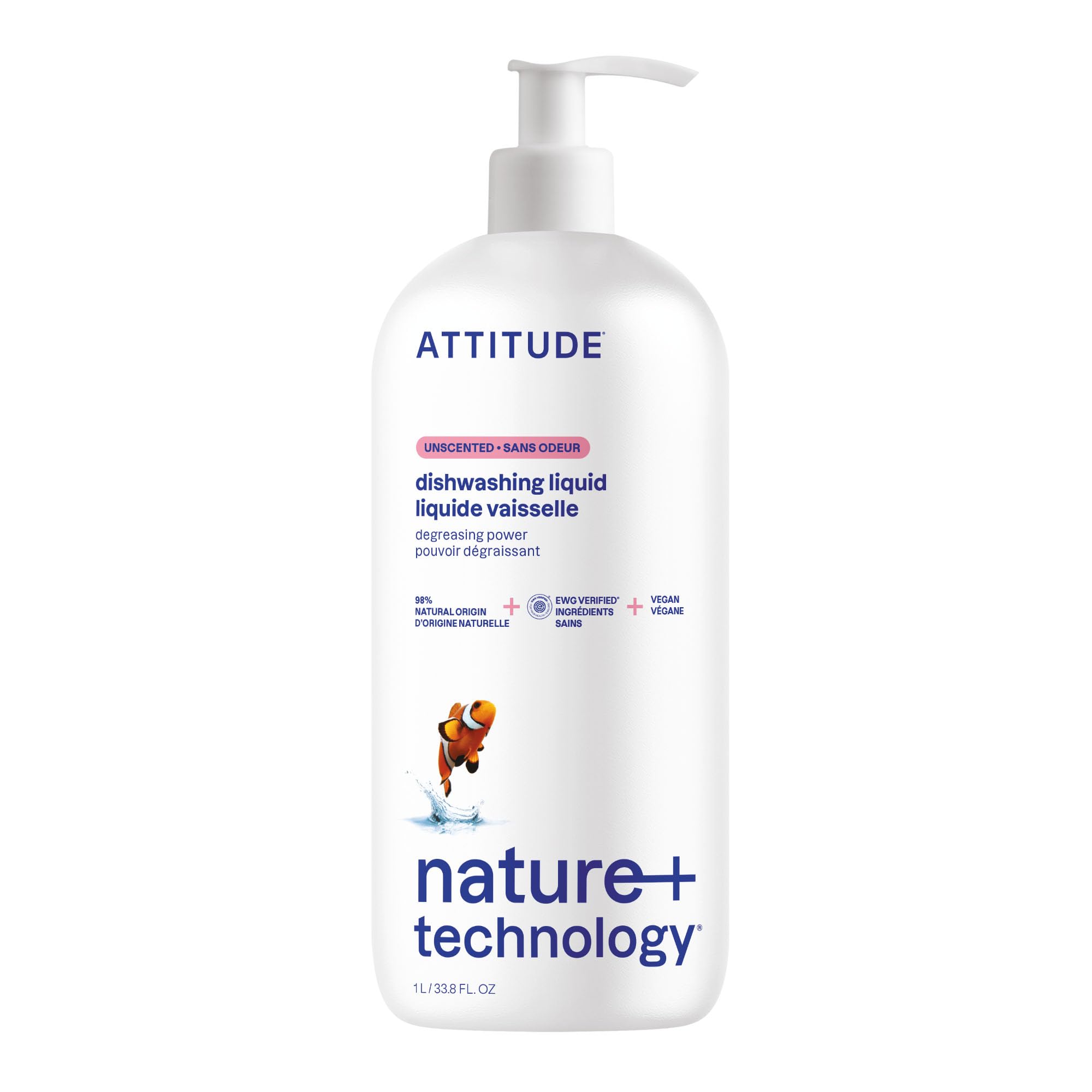 View 1 of *Missing top* ATTITUDE Dish Soap, EWG Verified, Plant-Based & Vegan Dishwashing Liquid, Naturally Derived, Unscented, 33.8 Fl Oz