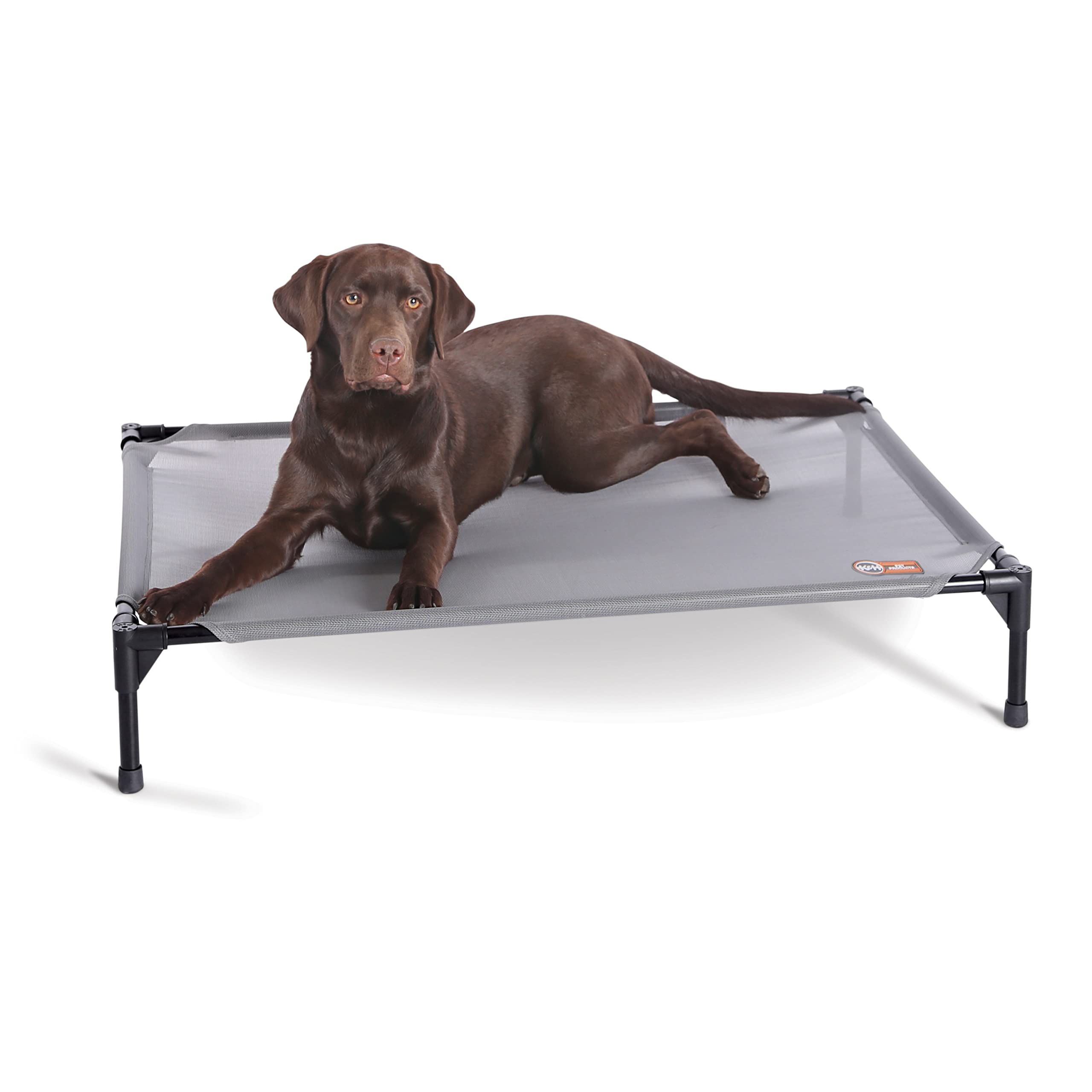 K&H Pet Products Elevated Outdoor Dog Cot Bed, Raised Cooling Bed with Washable Breathable Mesh for Large Dogs, Portable Raised Platform Pet Bed, Heavy Duty Metal Frame Hammock Bed, Large, Gray