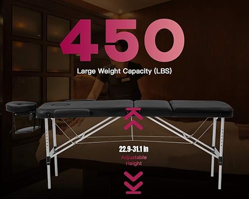 Miniatura 5 de BestMassage Cama de masaje de aluminio portátil mesa de masaje de 24 pulgadas de ancho cama de pestañas altura ajustable 3 plegable con bolsa no