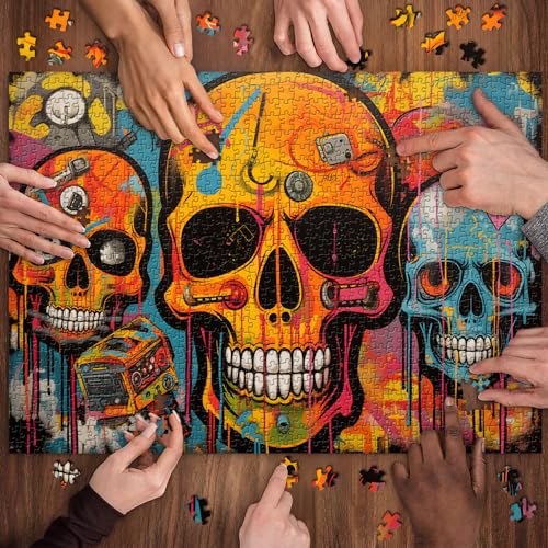 Pickforu Graffiti Skull Puzzles For Adults 1000 Pieces, Vintage Halloween Puzzle As Sugar Skull Decor, Day Of The Dead Skeleton Puzzle Dia De Los Muertos Jigsaw Puzzle thumb #5
