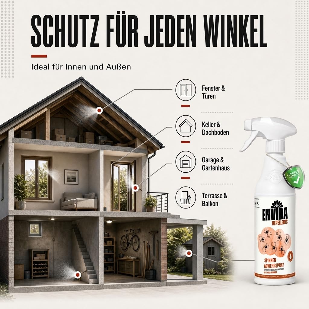 Envira Spinnenspray 500 ml + 2 x 2 Liter - gegen Winkel- & Kreuzspinnen