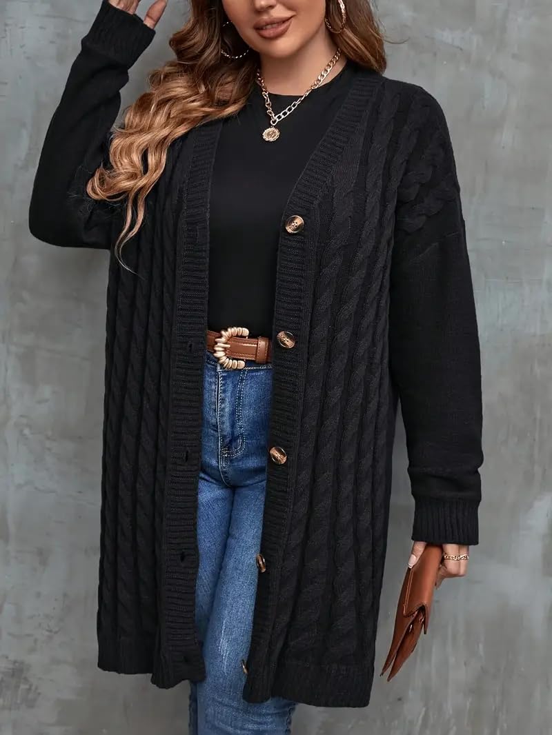 Cable Knit Long Cardigan Sweater, Button Front - Image 6