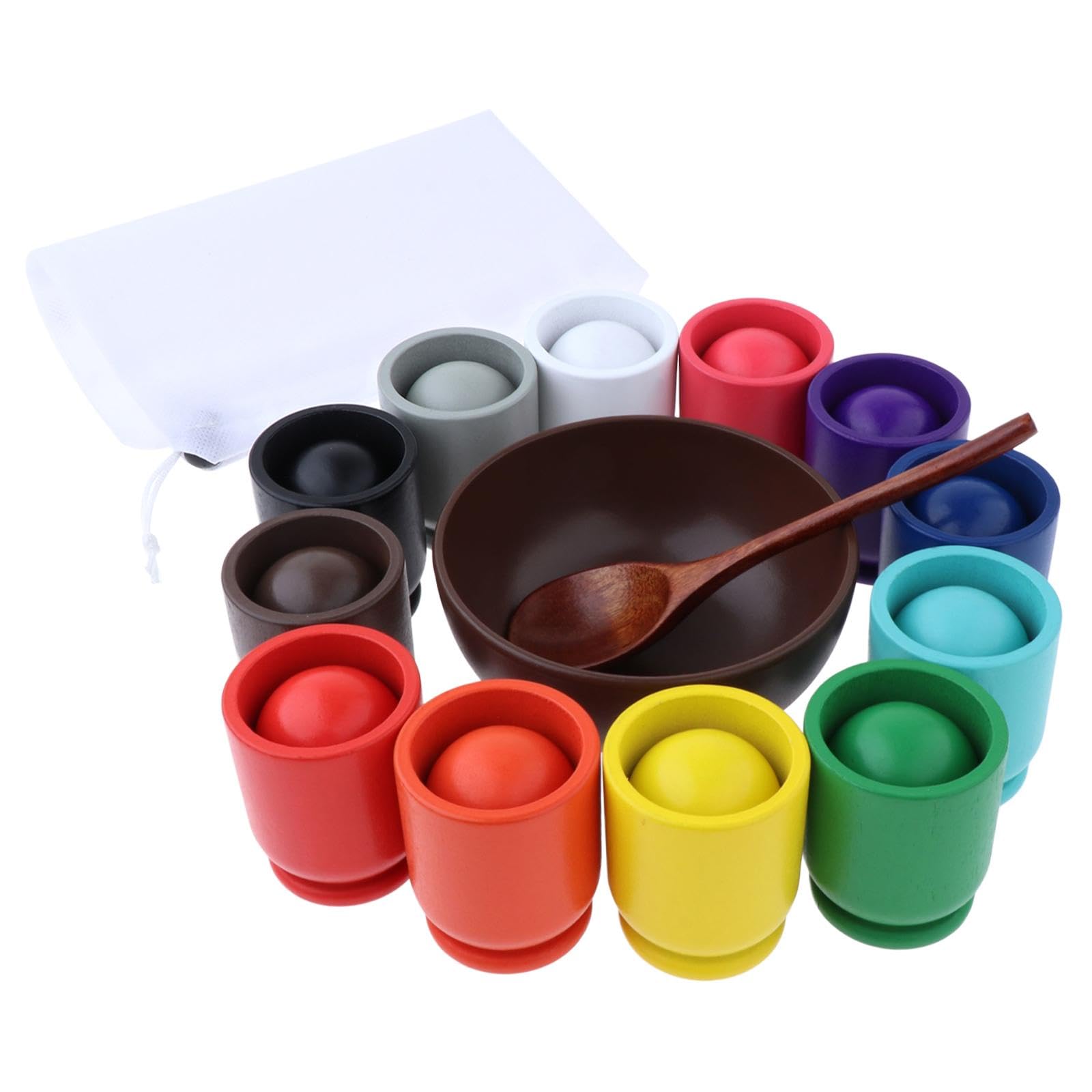 Juego de Clasificación de Bolas de 12 Piezas en Vasos, Juguete de Madera, Juego Educativo, Clasificación por Colores, Juego de para Niños,