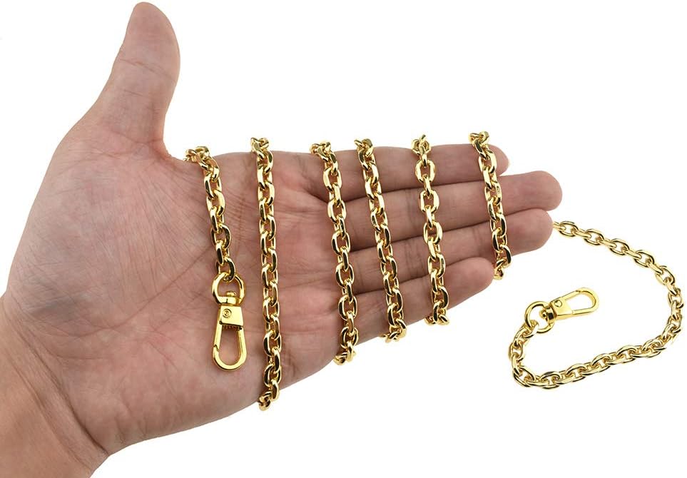 HAHIYO Mini Pochette Purse Chain Strap Thin Wide 6mm for LV Length 47.2 inches Thick 2mm Shiny Yellow Gold for Shoulder Cross Body Sling Handbag Wallet Clutch Comfortable Flat Metal Strap 1 Pack