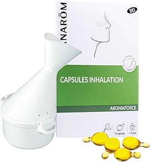 Pranarôm | Aromaforce | CAPSULES INHALATION BIO + INHALATEUR | Huiles Essentielles 100% biologiques | Dégage le nez | Santé respiratoire
