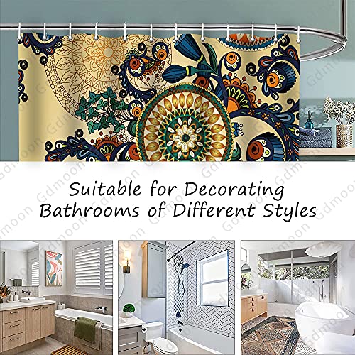 Gdmoon Boho Mandala Flower Shower Curtain Big Circle Paisley Pattern Retro Ethnic Tribal Floral Hippie Psychedelic Medallion Bright Colors Bathroom Curtain Set 72X72In #TOP7