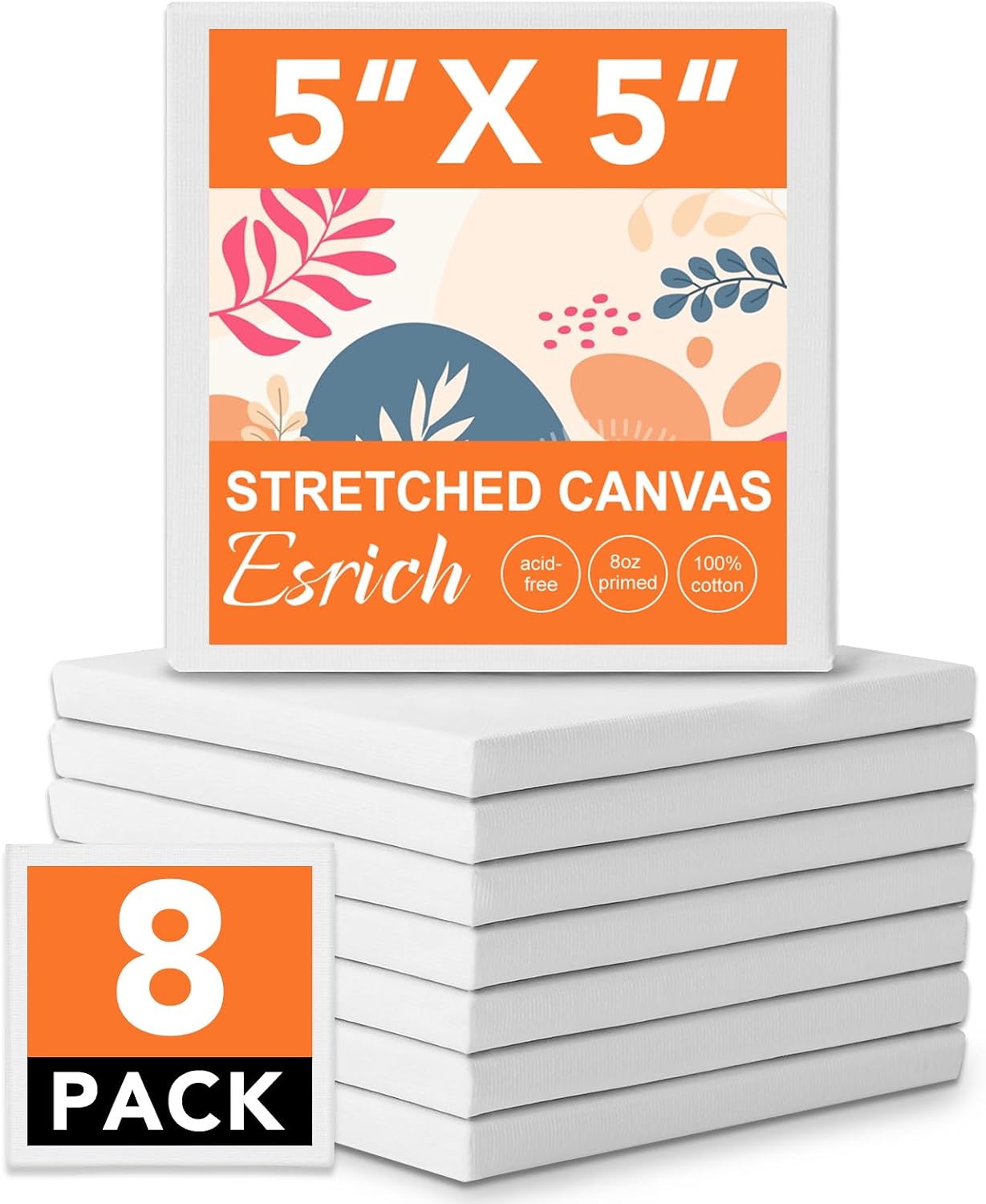 ESRICH Small Stretched Canvas for Painting 6x6 inch, 2/5''Profile Art Primed 6 Pack Canvases for Painting, Cotton Small Professional Blank Paint Canvas for Kids and Art Supplies, for Acrylics, Oils.