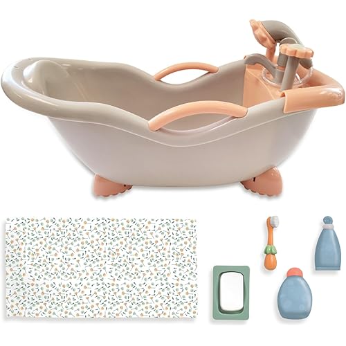 JC Toys - for Keeps Playtime! | Baby Doll Real Working Bath Set | Fits Dolls up to 16" | Shower and Faucet Really Work | Play Accessories | Ages 2+ | Earth Tone Colors