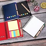 Gejoy 4 Pieces Spiral Notebook Dot Grid Notepad with Pen in Holder, Sticky Notes and Page Marker Colored Index Tabs Flags, 4 Colors Cover