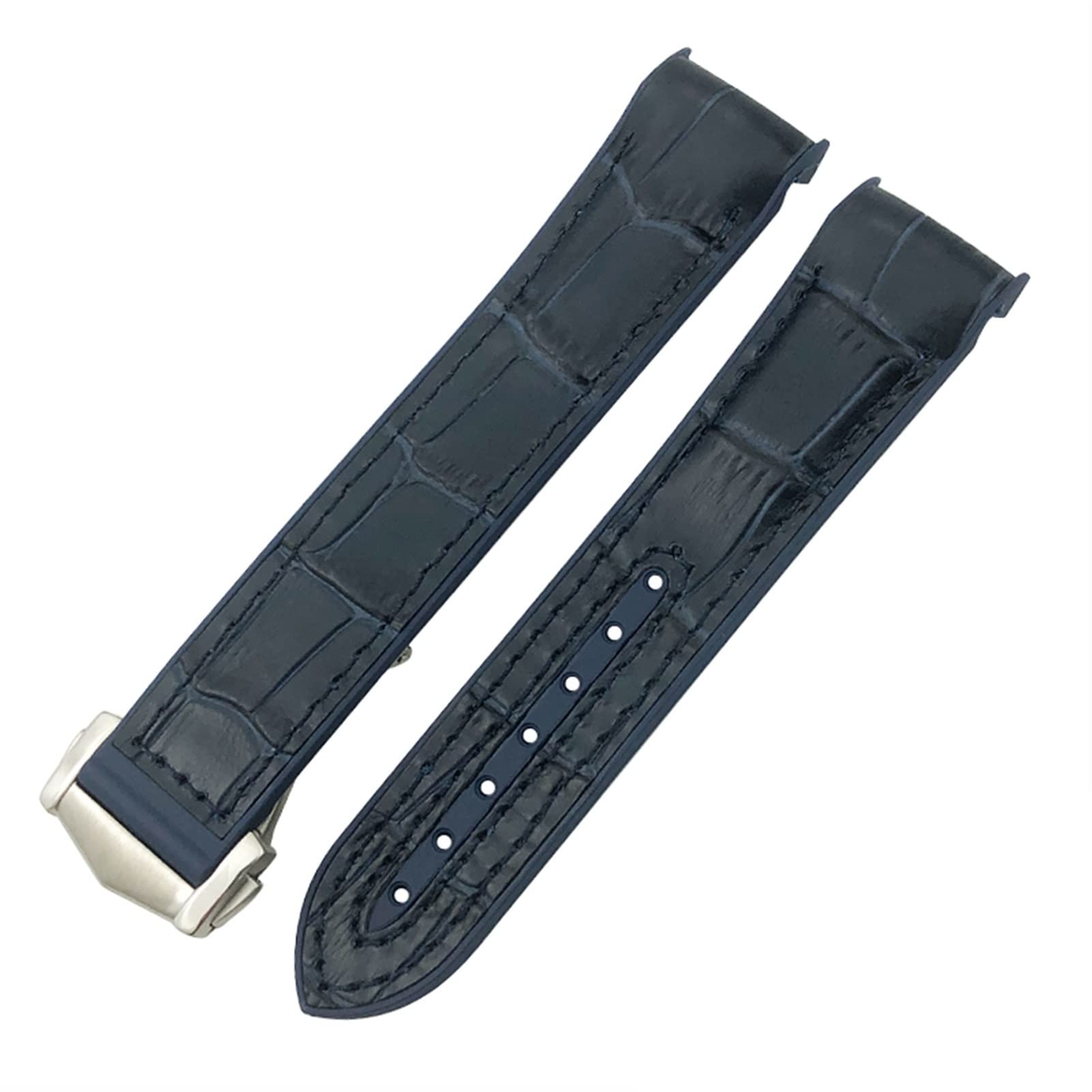 Czke Blue Leather For Omega Planet Ocean Seamaster Diver 300 Pointed Clasp Silicone Watch Strap Rubber Nylon Leather Watchband 19 20Mm 22 21Mm Watchbands (Color : Size : 22Mm)