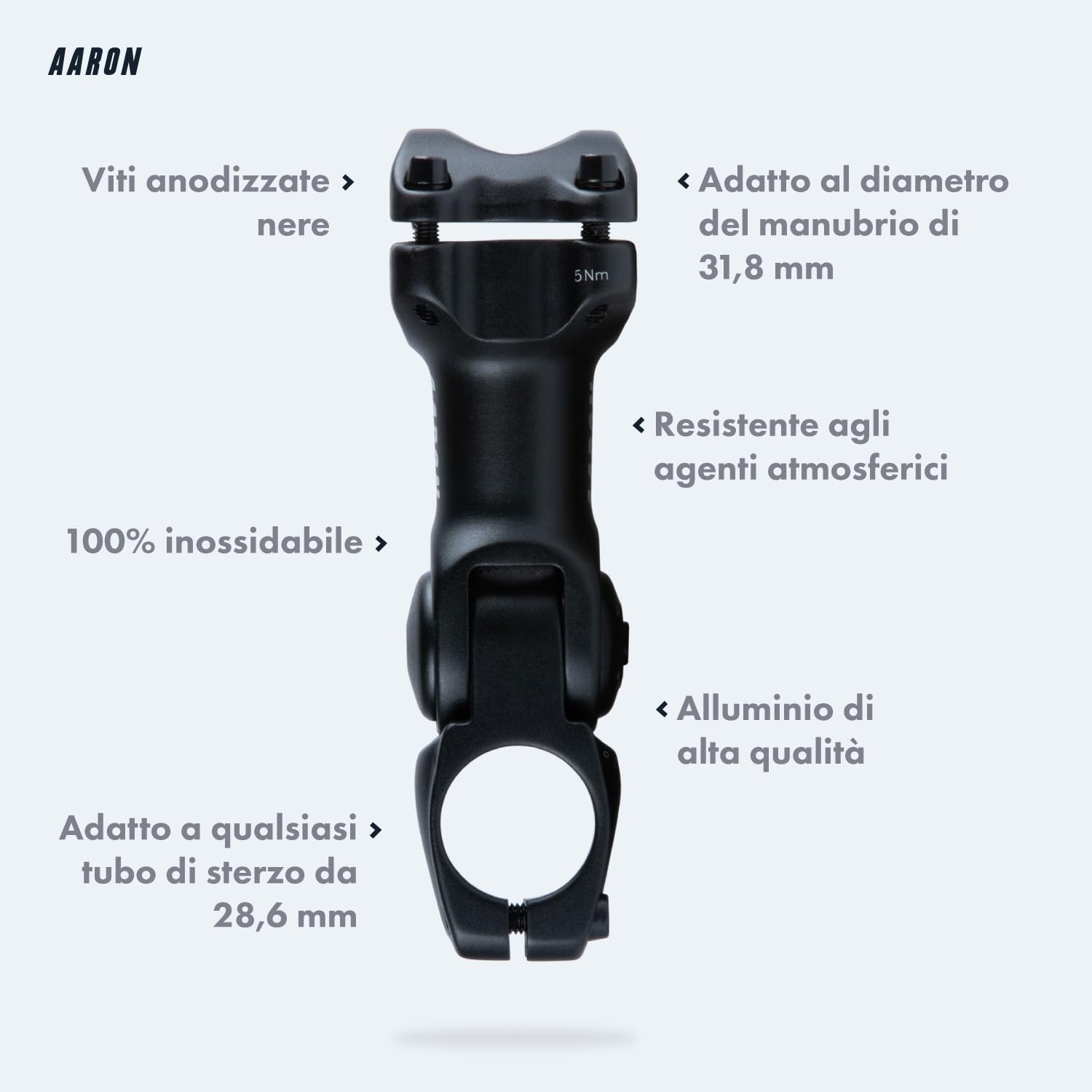 AARON Stem manubrio manubrio bicicletta in alluminio con angolo di 35° per una seduta ergonomica, attacco manubrio da 110 mm, adatto per bici da trekking, bici elettriche, bici da città, bici da