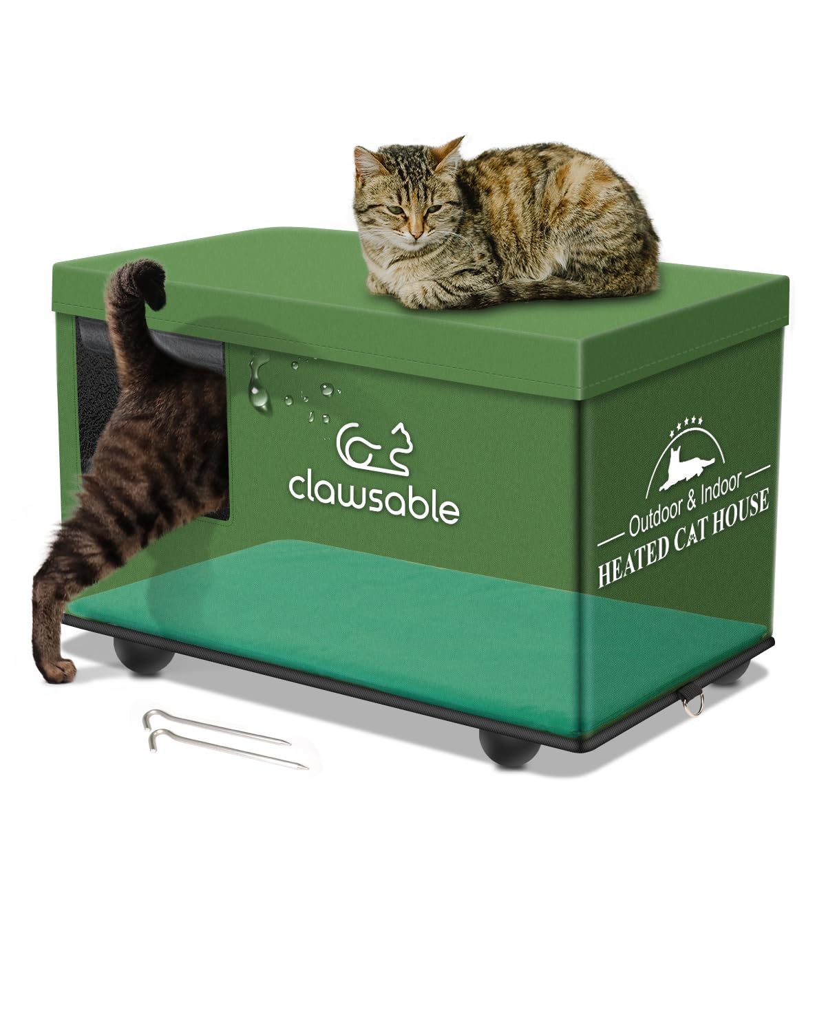 Indestructible Outdoor Cat House for Cats in Winter & Summer, Extremely Waterproof, Insulated & Elevated Outside Feral Cat House Shelter for Stray Barn Cat (Elevated, Medium Cuboid)