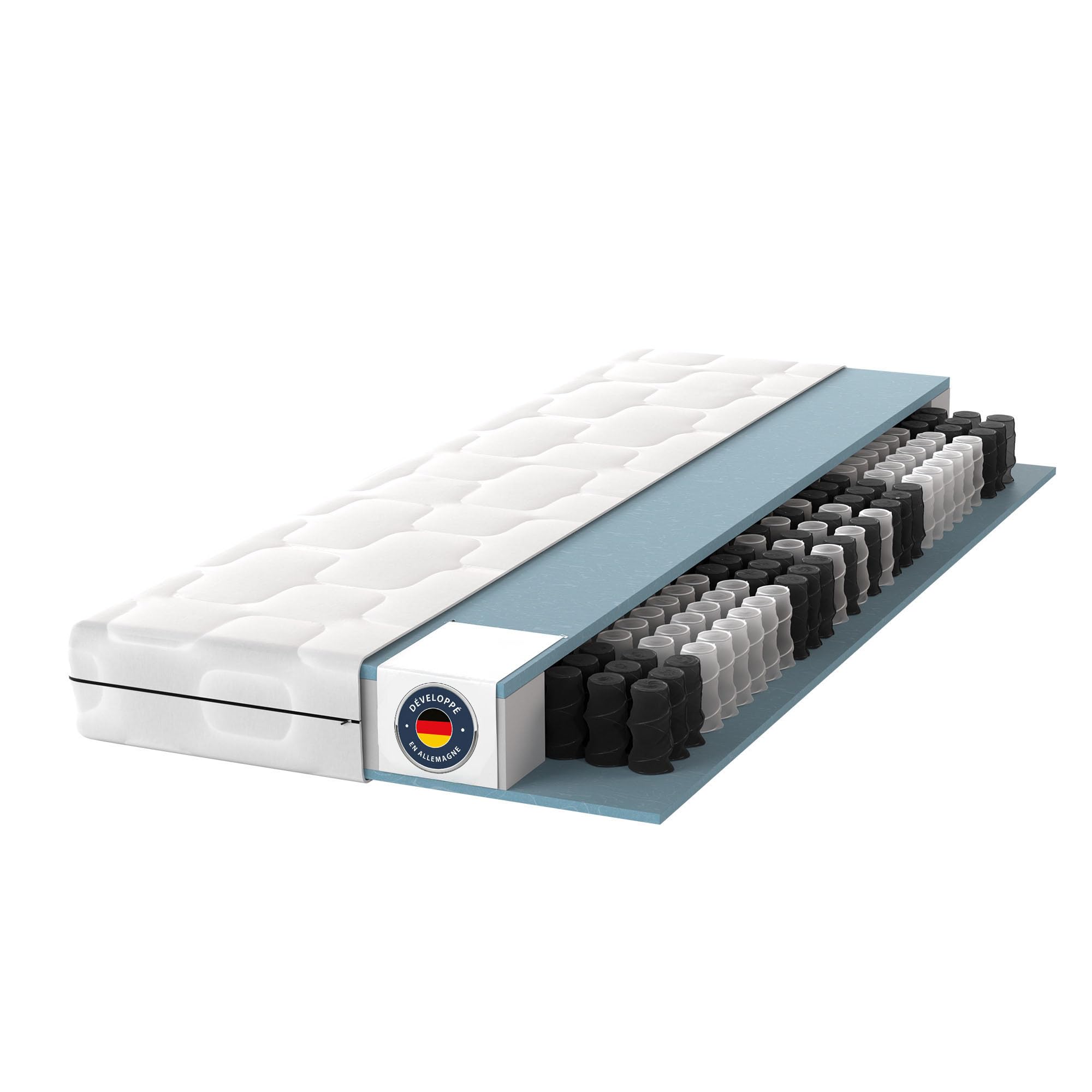 BMM Matelas 140 x 190 cm Ortho Medic avec Noyau à Ressorts ensachés Niveau de fermeté H4/certifié Öko-Tex/Matelas Ergonomique à 7 Zones Hauteur 21 cm/Matelas de Conception Allemande