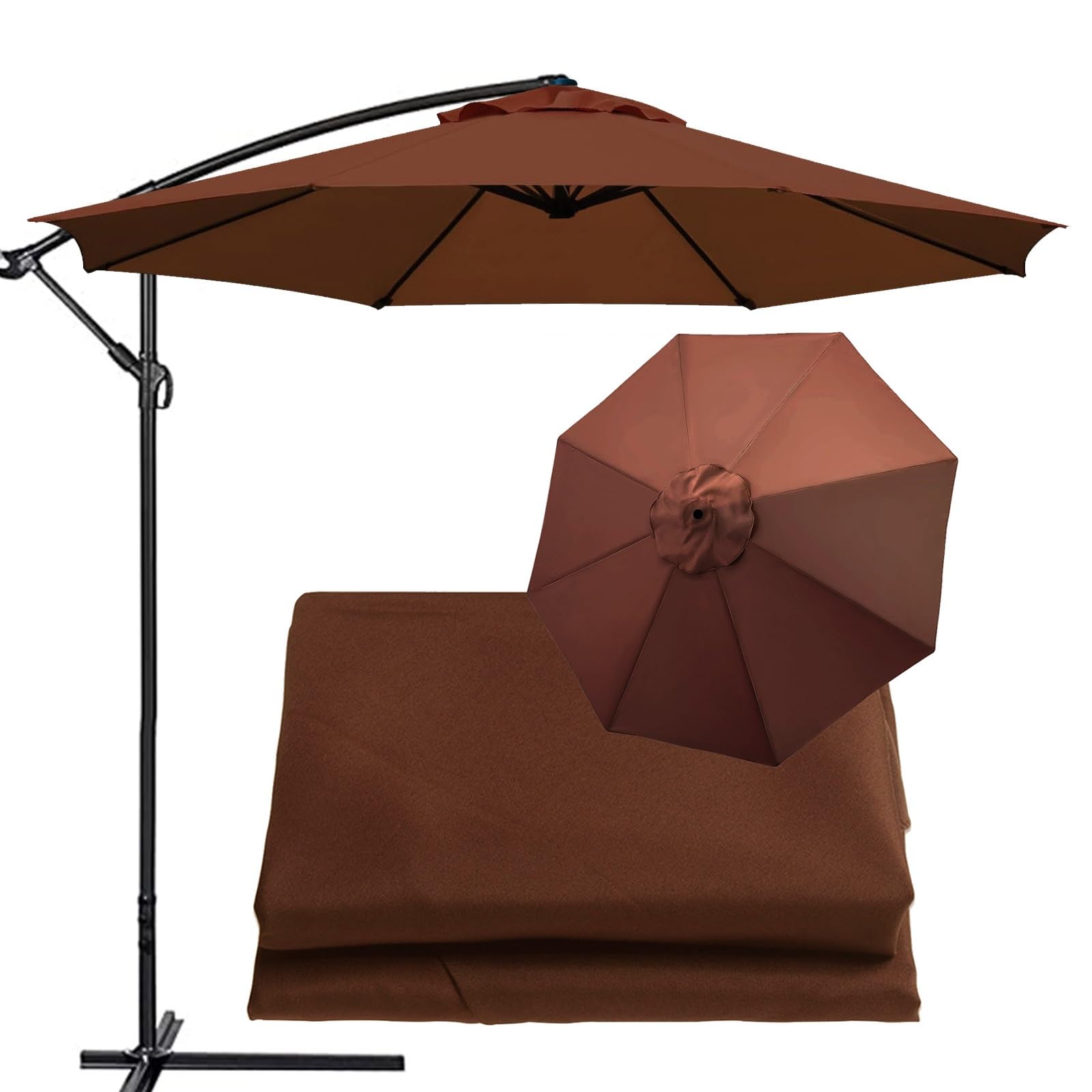 Garden Replacement Parasol Canopy 9ft 10ft 6 Arms 8 Arms Patio Umbrella Replacement Fabric Cover, Umbrella Top Replacement Cloth, For Standard, Cantilever & Balcony Parasols(Thickness:Coffee,Size:10ft