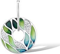 Santuzza Handmade 925 Sterling Silver Enamel Bamboo Leaf Pendant with Cubic Zirconia - Elegant Women's Jewelry Gift
