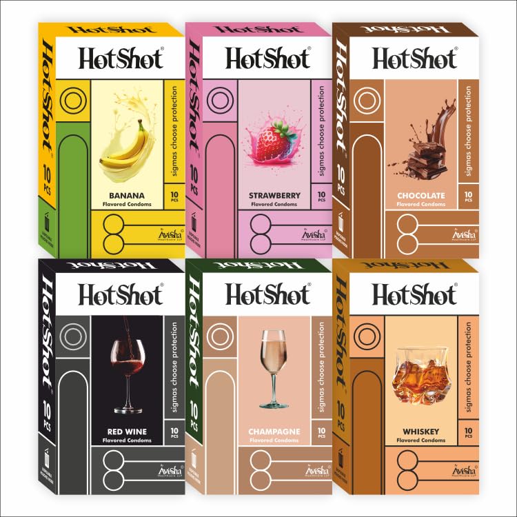 HOTSHOT All Flavour Condoms Variety Pack - Banana, Strawberry, Chocolate And 3 Party Multi-Flavours (Set Of 6, 60 Units)-image-20