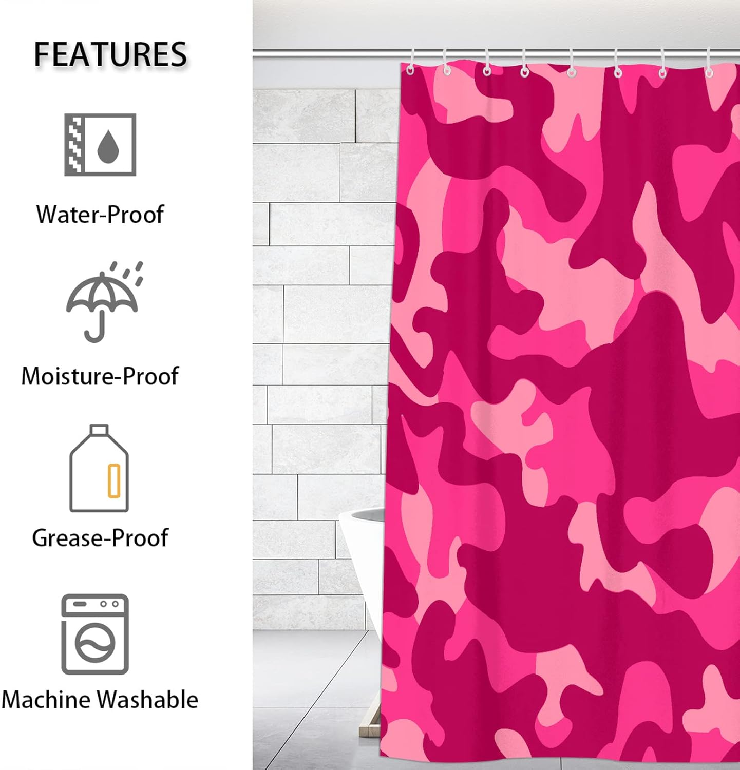 Pardick Shower Curtain for Bathroom, Color Camo Bath Shower Curtain Set with 12 Hooks Waterproof 48"x72" Bathroom Curtain Camo Print Shower Curtains for Bathroom, Bathtubs