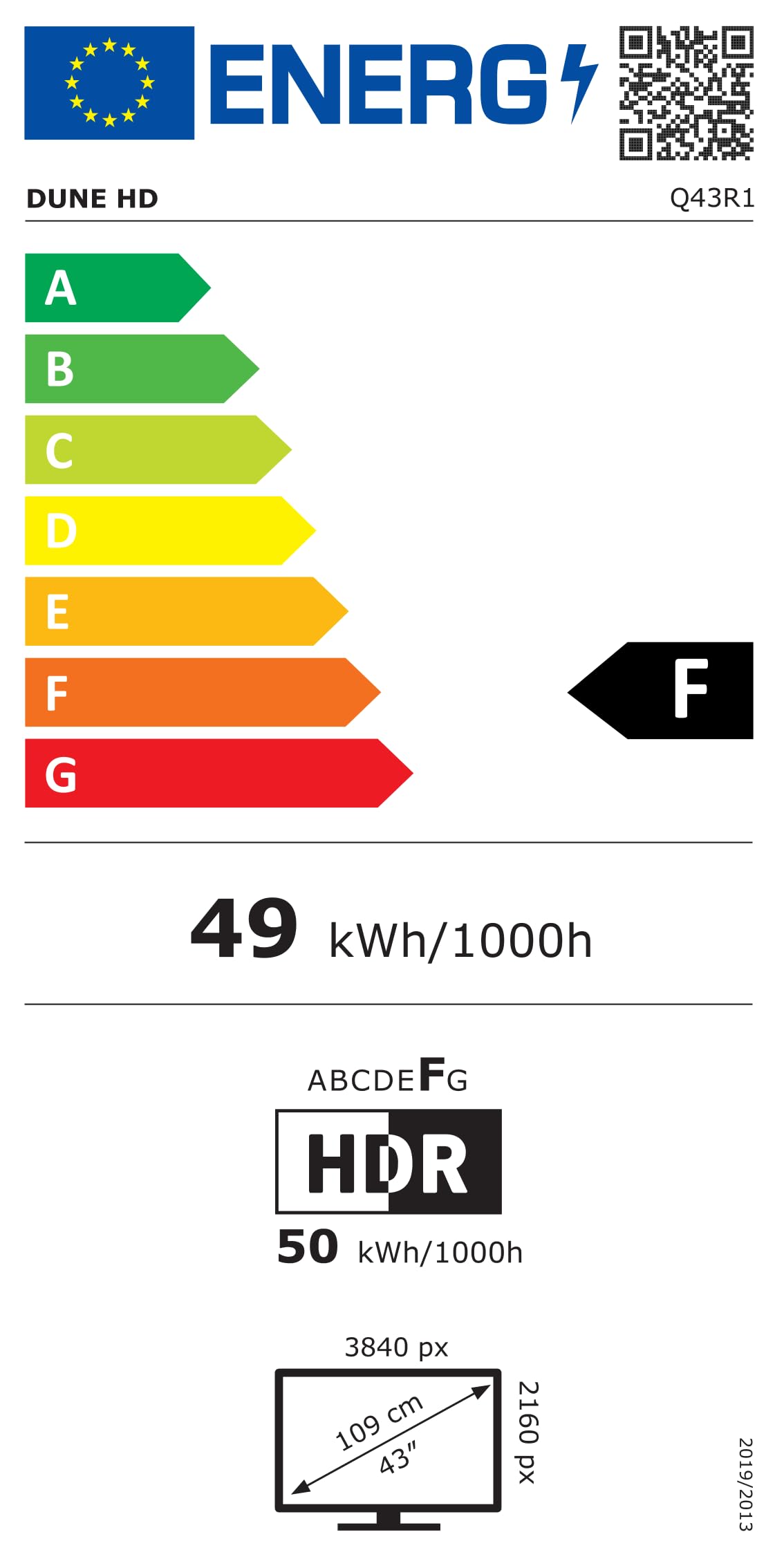 Dune HD Smart TV 43" (2026), QLED 4K UHD Quantum Dots, HDR10 HLG, Whale OS Android, 2+16, Sintonizador Triple DVB-T/T2/S/S2/C + TV analógica, Control por Voz, AirPlay, Miracast (43, Pulgadas)
