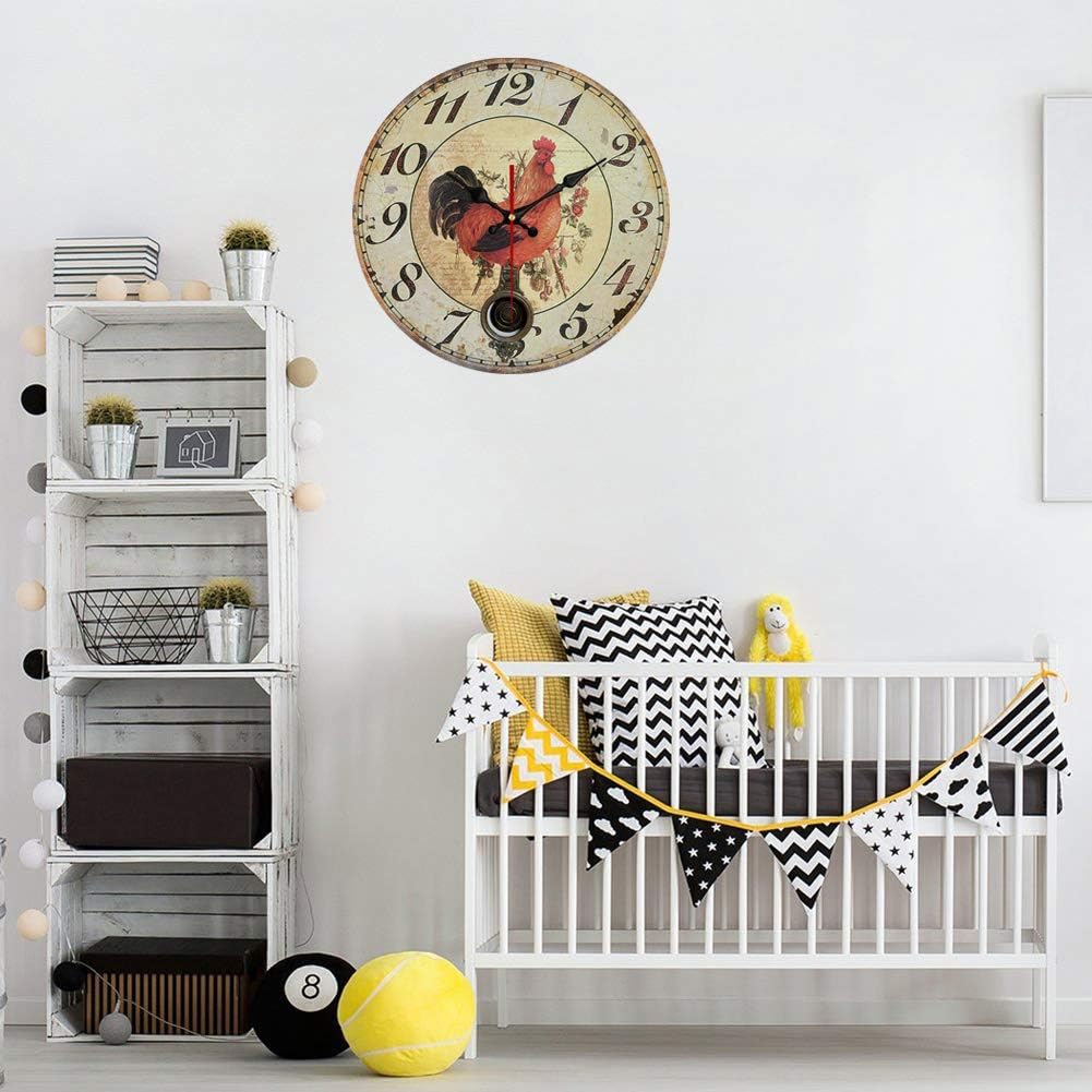 Yeyo Wooden MDF Wall Clock with Golden Rooster Silent European Style Art Decor for Home Living Room Office Decoration (16inch)