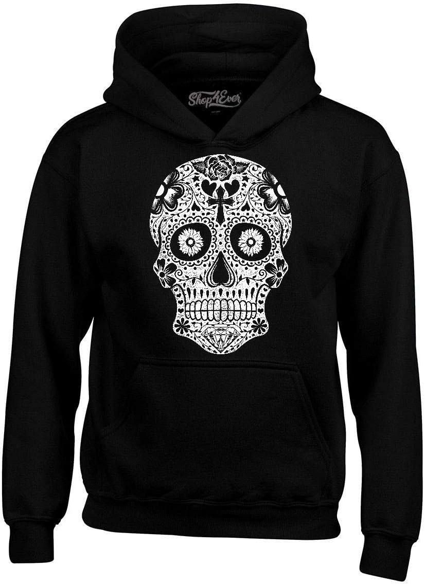 shop4ever Day of The Dead White Skull Hoodie Sweatshirts